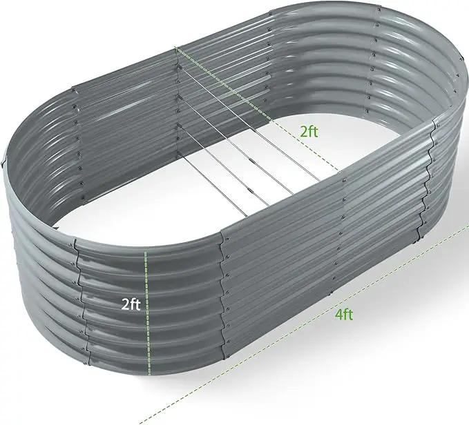 Land Guard 24“ Tall 4×2ft Galvanized Raised Garden Bed Kit, Galvanized Planter Garden Boxes Outdoor, Oval Large Metal Raised Garden Bed for Vegetables(Modern Gray, 4×2×2ft) by GreenHaven Gardens