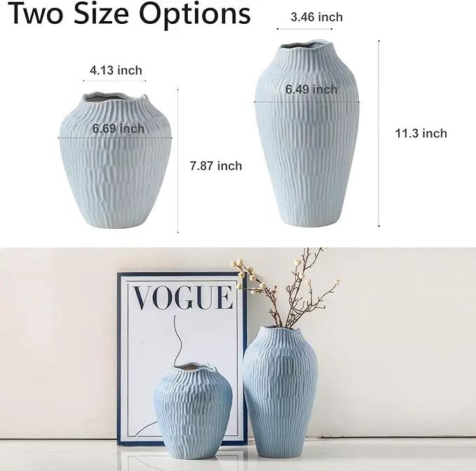 Ceramic Vase for Home Decor,11.6 Inch Flower Vases，Decorative Blue Vase for Pampas Grass，Modern Art Texture Vases for Home Entryway Living Room Dining Table Farmhouse Office Decor-Mat Blue by GreenHaven Gardens