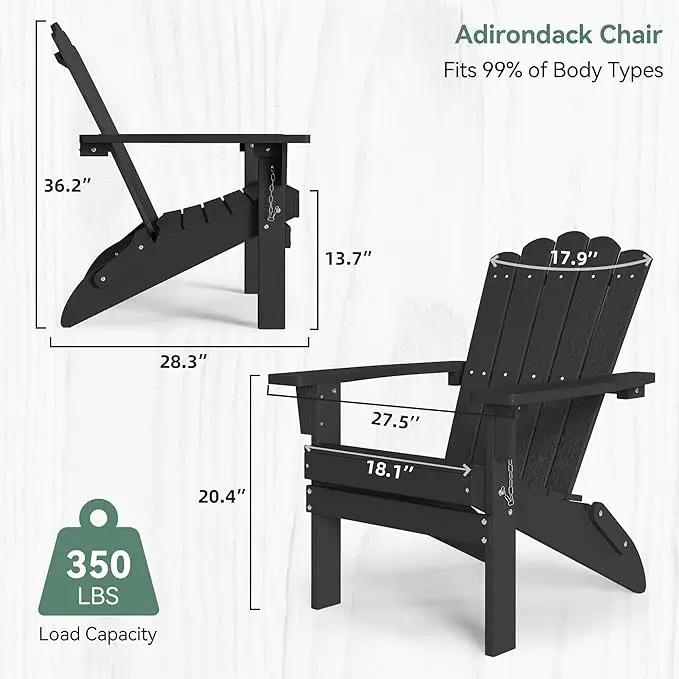 Folding HDPE Adirondack Chair, Weather-Resistant Patio Chair with Wide Armrests & High Backrest, Fire Pit Chair for Garden, Backyard, Porch - Black by GreenHaven Gardens