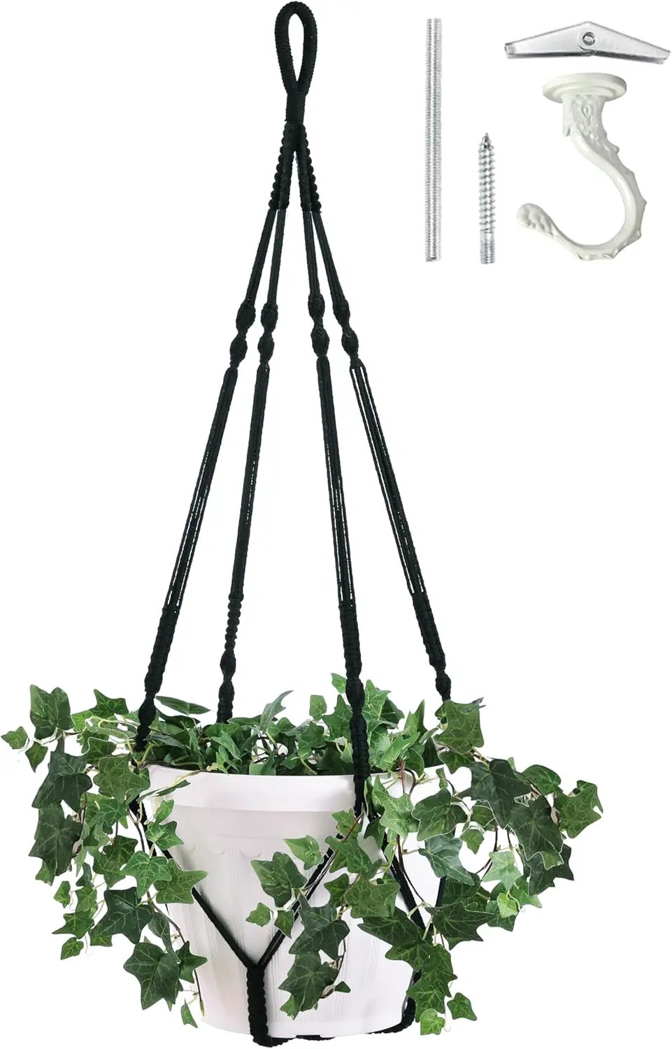 Giant XXL 55 Inches Macrame Planter Hanger Large for 15 inch Pot + Swag Hook | Extra Large Hanging Planter for Indoor Plants | No Pot/Plant Included (XXL Black) by GreenHaven Gardens