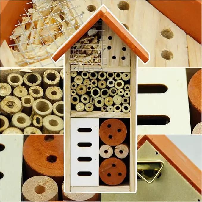 Lulu Home Wooden Insect House, Hanging Insect Hotel for Bee, Butterfly, Ladybirds, Beneficial Insect Habitat, Bug Hotel Garden, 10.4 X 3.4 X 5.4 Inch by GreenHaven Gardens