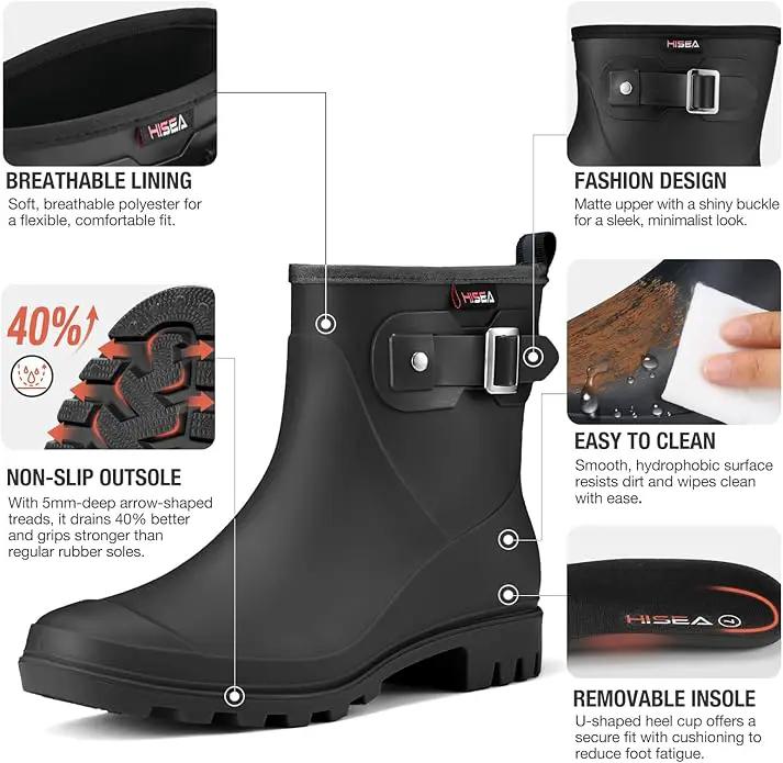 HISEA Women's Ankle Rain Boots Waterproof, Fashion Short Garden Shoes Anti-slip for Women with Comfortable Insole by GreenHaven Gardens