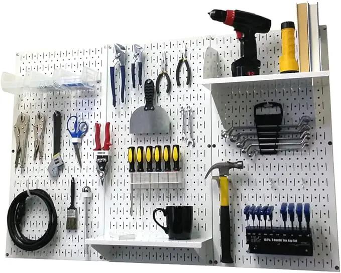 Wall Control Pegboard Organizer 4 ft. Metal Pegboard Standard Tool Storage Kit with White Toolboard and White Accessories by GreenHaven Gardens