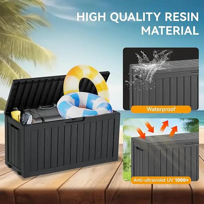 KAMABOKO Deck Box, 75 Gallon Resin Indoor and Outdoor Storage Boxes Waterproof for Garden Tools, Pool Accessories Storage Bench, Patio Furniture and Cushions with Lockable Lid, Black by GreenHaven Gardens
