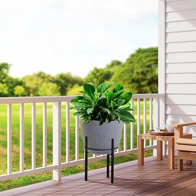 12/10/9 Large Modern Plant Pots, Plastic Planters with Drainage Holes and Saucers for Indoor Outdoor Plants Flowers, Grey Speckles by GreenHaven Gardens