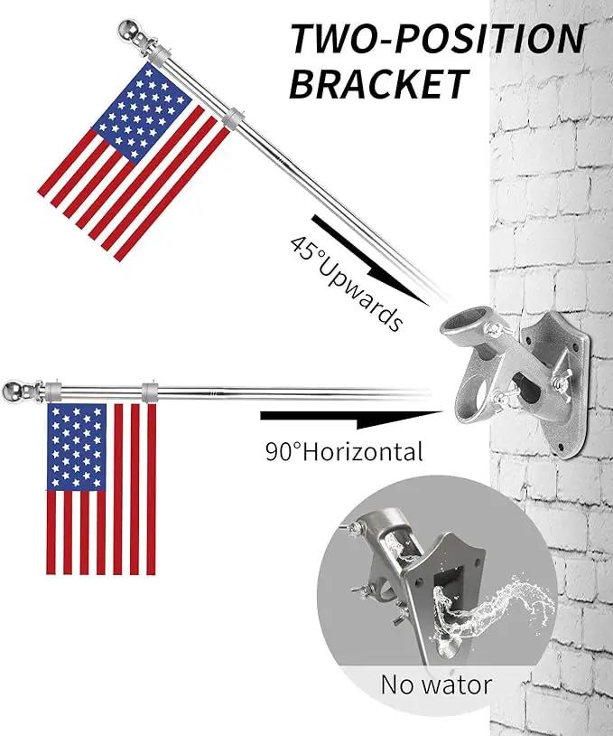 Quarut House Flag Pole Kit,Including 6Ft Stainless Steel Flag Pole,Heavy Duty Nylon 3x5 Ft American Flag,Aluminum Alloy Rings and Bracket.Wall Mounted Flagpole Set for Residential Commercial（Silvery） by GreenHaven Gardens