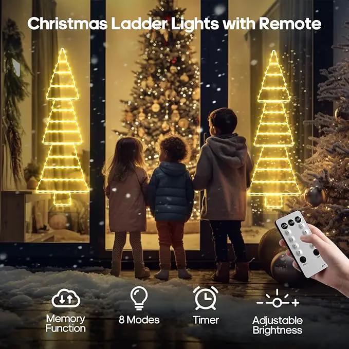 LED Christmas Lights Outdoor, 4.6ft Ladder Lights, Plug-in Christmas Tree Hanging Lights, Waterproof 8 Light Modes Christmas Decoration Lights for Indoor, Wall, Window, Garden - Warm White by GreenHaven Gardens