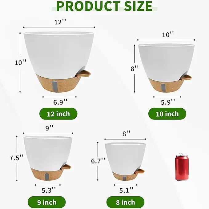 12/10/9/8 inch Self Watering Pots with Visual Water Window, Extra Large Self Watering Plant Pot with Drainage Holes and Saucers, White Flower Pots for Indoor Plants by GreenHaven Gardens