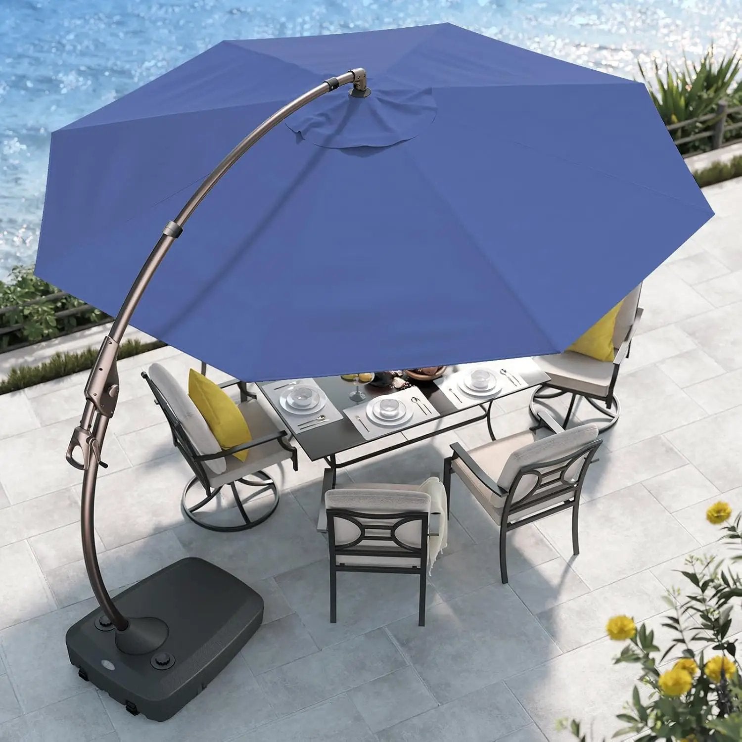 Grand patio 12FT Outdoor Offset Umbrella with Base & Cover Patio Aluminum Round Cantilever Umbrella for Garden Deck Poolside (Navy Blue, 12 FT) by GreenHaven Gardens