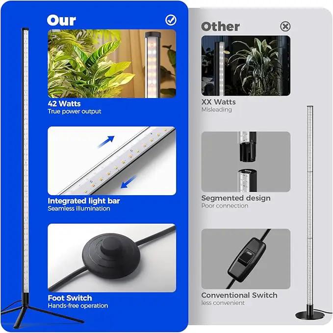 Barrina Grow Lights for Indoor Plants with Stand, 42W 169 LEDs Full Spectrum Wide Illumination Area, T10 Vertical Standing Plant Grow Light, 4FT Height with On/Off Switch and Tripod Floor Stand by GreenHaven Gardens
