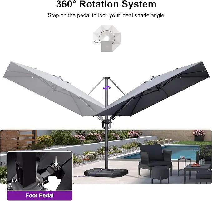 PURPLE LEAF 9' X 12' Right-left Tilt Patio Umbrella with Base Outdoor Cantilever Swivel Rectangle Umbrella Offset Umbrella with 360-degree Rotation for Garden Deck Pool Patio Light Grey by GreenHaven Gardens