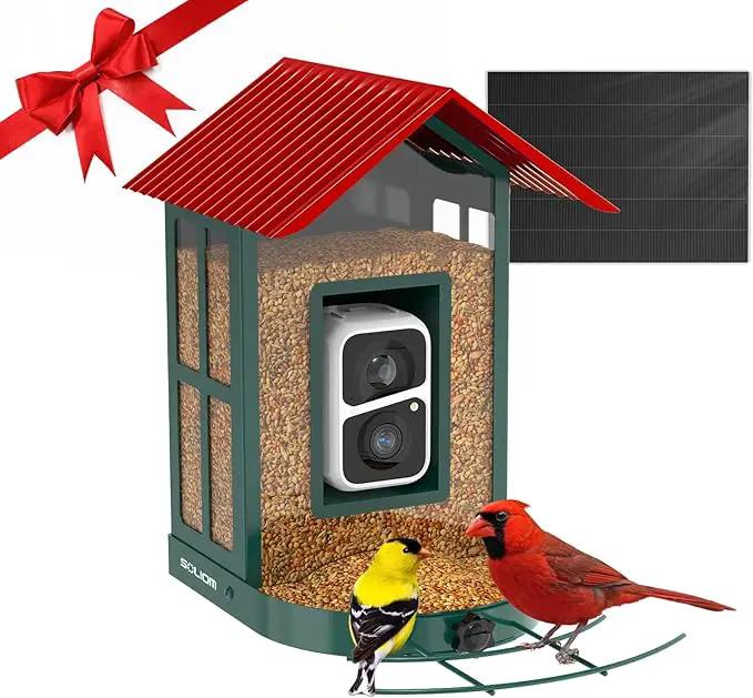 SOLIOM Solar Bird Feeder with Camera for Outdoors - AI Smart Birdhouse, 2K Live View & Instant Alerts, Squirrel Proof - Perfect Bird Watching Gift (Red) by GreenHaven Gardens