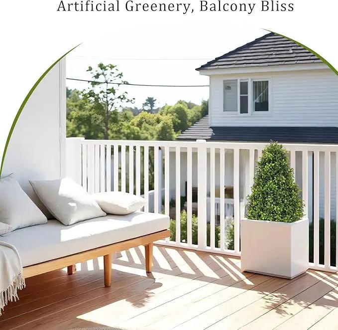 30" Artificial Boxwood Faux Plants Outdoor, UV Resistant Topiary Trees Realistic Cone-Shaped Fake Bushes and Shrubs Potted Fakeplants Set of 2 for Front Porch Patio Outside Planter Decor by GreenHaven Gardens
