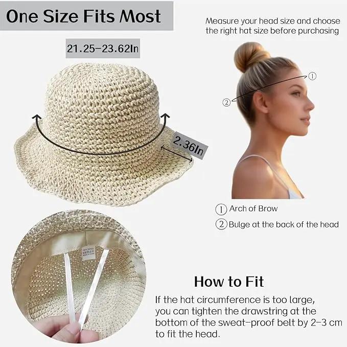 Womens Straw Beach Sun Hats, Foldable Packable Floppy Handmade Crochet Hats for Women,Large Summer Vacation Wide Brim Hat by GreenHaven Gardens