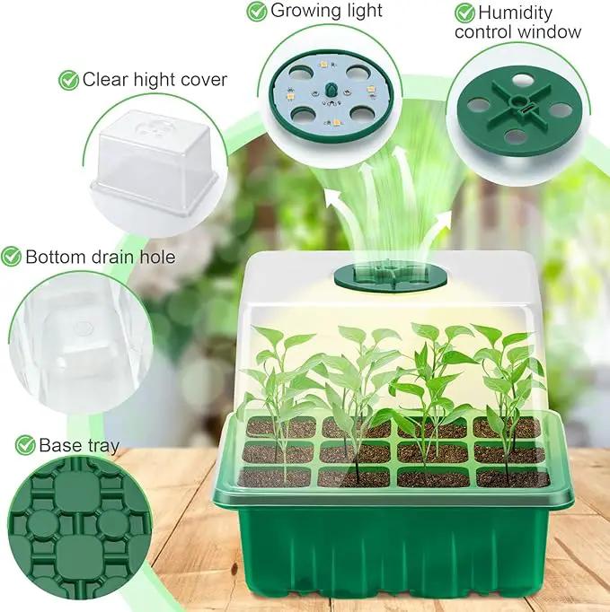 Lunies 6 Packs Seed Starter Tray with Grow Light, Indoor Greenhouse Seeding Starter Trays for Planting, Base Gardening Plant Germination Kit, Seed Starter Kit with Humidity Domes, (12 Cells per Tray) by GreenHaven Gardens