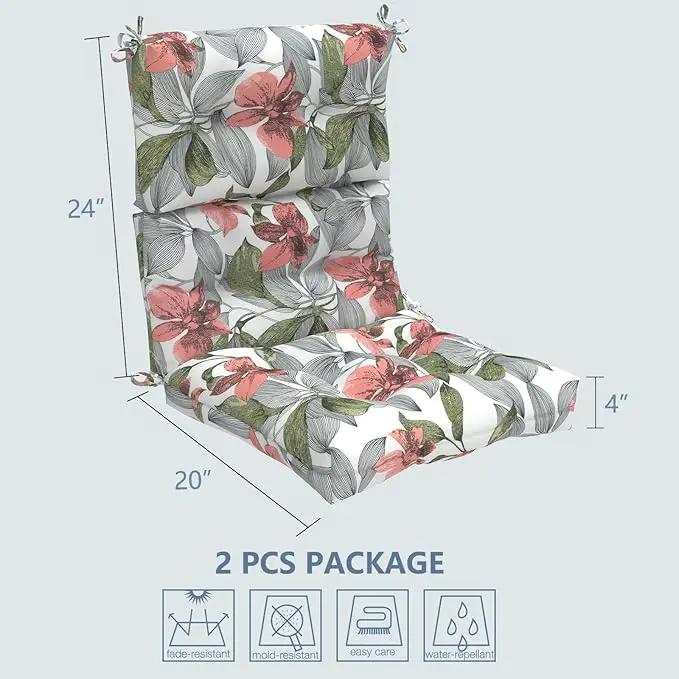 LVTXIII Outdoor Seat/Back Chair Cushion Patio Tufted High Back Cushion, Seasonal Replacement Rocking Chair Cushion with Ties (22” W x 20D”, Set of 2, Clemens Noir Pink) by GreenHaven Gardens