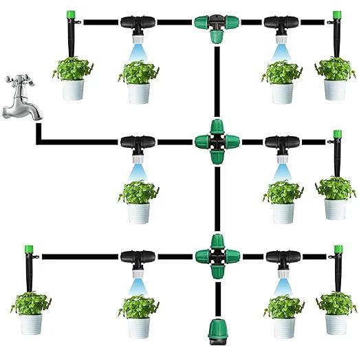 Upgraded Micro Spray Irrigation Drippers, 24 Pieces Three-Way Atomizing Nozzle Fitting for 1/4 Inch Tubing Lock Barbed Drip Line Parts Emitters for Garden Greenhouse Sprinkler Misting System by GreenHaven Gardens