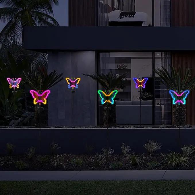 Solar Butterfly Lights,Solar Garden Decor, Outdoor Garden neon Lights,Butterfly Solar Stake Lights,Yard Patio Pathway Decoration Outdoor(Yellow, 2pack) by GreenHaven Gardens