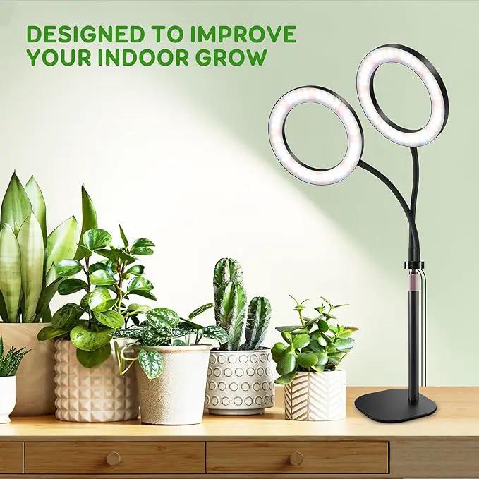 Dual Heads Grow Lights for Indoor Plant Full Spectrum, Desk Halo Plant Lights for Indoor Growing with 3/9/12 Timer, 5 Dimmable Levels,Height Adjustable 9.4-23.6",Strong Metal Base Happy Light by GreenHaven Gardens
