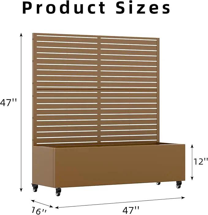 Casaphoria Metal Raised Garden Bed with Trellis and Wheels, 47"x47"x16" Planter Box for Climbing Plants, Vegetables & Vines, Features Drainage Holes and Privacy Screen (Brown-Louvered) by GreenHaven Gardens