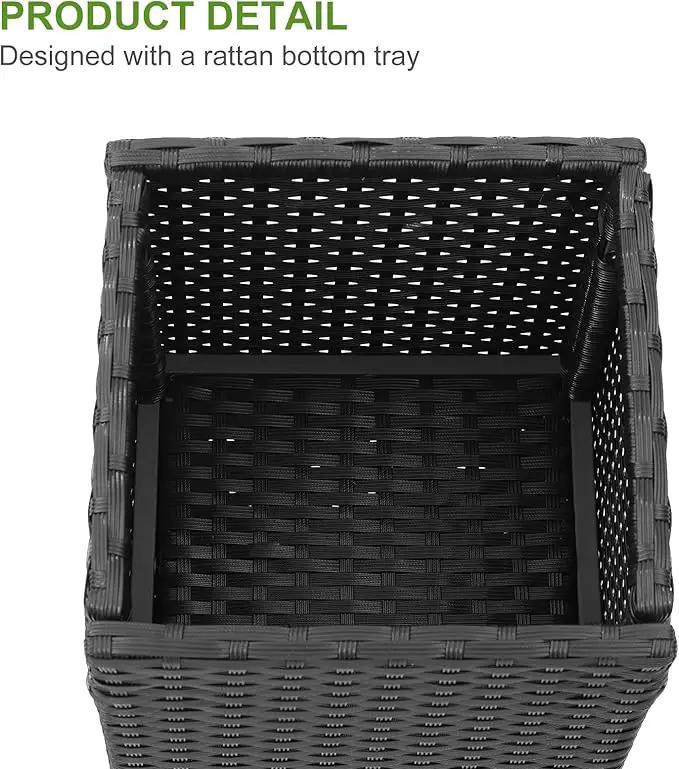 LEWIS&WAYNE Set of 2 Tall Planters for Outdoor Plants Handmade 24'' Wicker Tall Square Planter Box with Removable Liners Modern Planter for Indoor Outdoor Garden Patio Front Porch - Black by GreenHaven Gardens