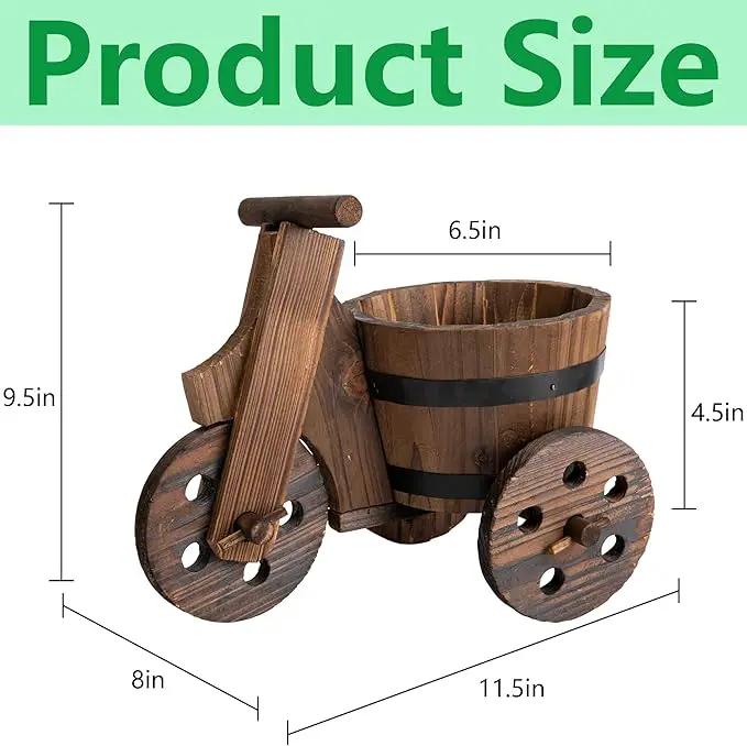 Adnee 2 Pcs Wooden Barrel Tricycle Planter-Rustic Cart Garden Planter Pot-Decorative Raised Barrel Wagon Planter for Indoor Decor Outdoor Patio Lawn Garden Backyard by GreenHaven Gardens