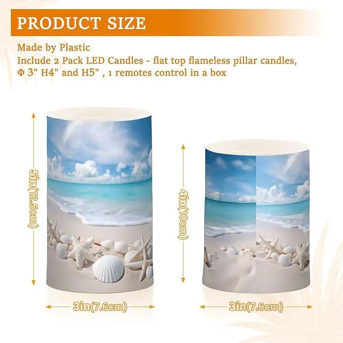 Flickering Flameless Candles, Starfishes Seashells Beach Blue Sky LED Candles with Remote Timer, Set of 2 Battery Operated Candle for Valentine Wedding Birthday by GreenHaven Gardens