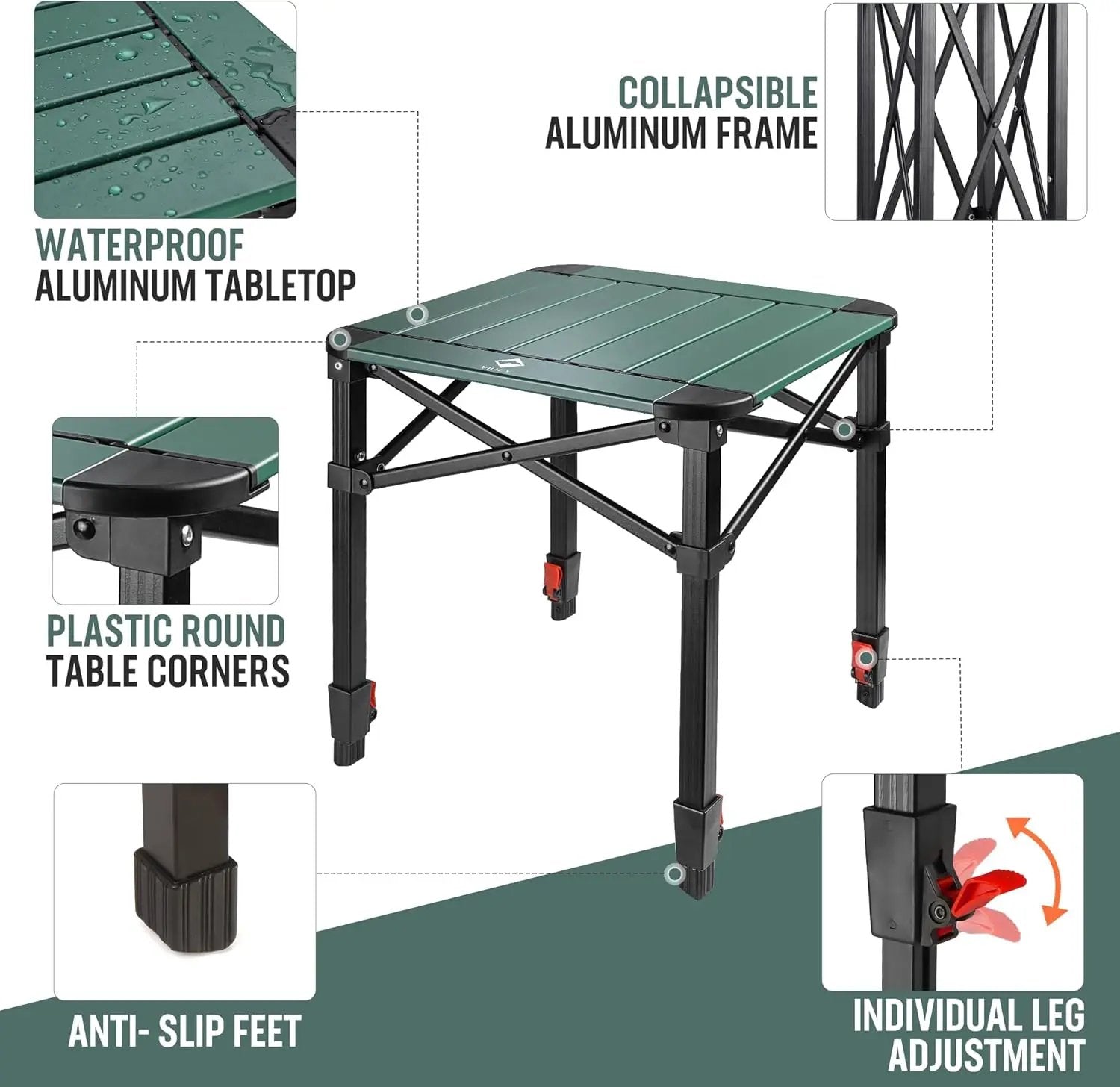 VILLEY Folding Camping Square Table with Carry Bag, Lightweight Aluminum Adjustable Square Table for Outdoor, Camping, Picnic, Backyards, BBQ (S) by GreenHaven Gardens
