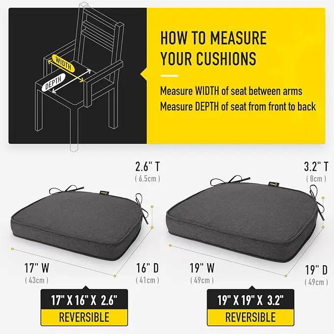 SUNROX Gel Memory Foam Chair Cushions, FadeShield Water-, Stain-Resistant Durable Reversible Seat Cushion Pads with Ties for Indoor/Outdoor Kitchen Dining Office 17"x16" Set of 2, Midnight by GreenHaven Gardens