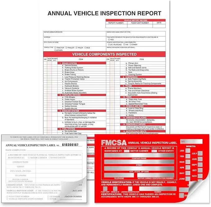 Annual Vehicle Inspection Report Form with Red Exterior Aluminum Inspection Label (6"x3.5"), and White Interior Inspection Label (5"x4") 25-pk by GreenHaven Gardens