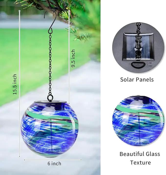 VCUTEKA Solar Chandelier Outdoor, Hanging Glass Solar Light with Hook Up, Garden Lanterns Decor for Yard, Tree and Patio, Blue Green by GreenHaven Gardens