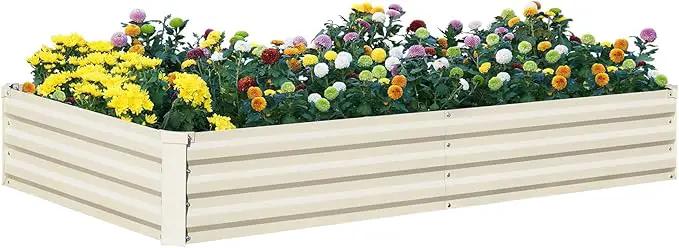 Raised Garden Bed Outdoor, 8x4x1ft Garden Box, Beige Garden bed, Metal Raised Garden Bed for Gardening Vegetables Flowers, Planter Box, Raised Bed by GreenHaven Gardens