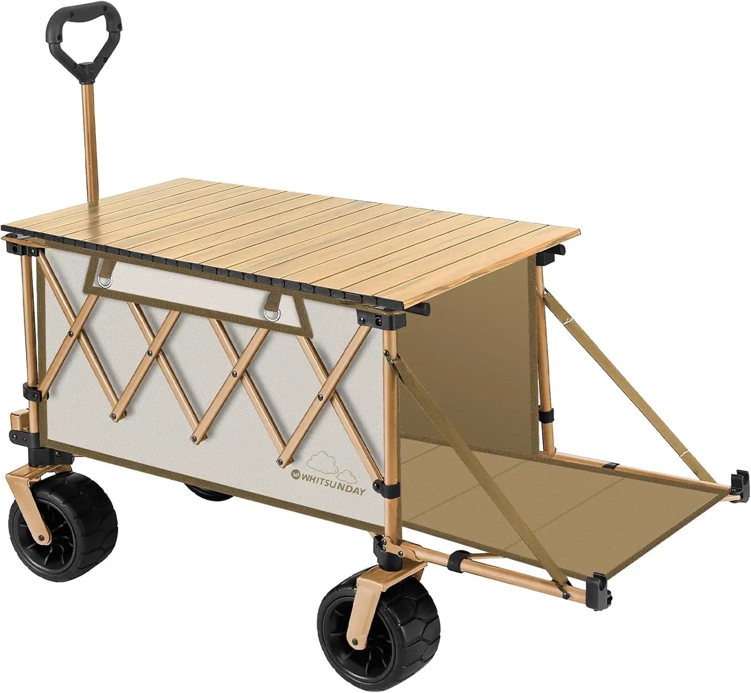 Whitsunday Collapsible Folding Wagon with Table, Heavy Duty Utility Beach Wagons with Opened Tailgate and All-Terrain Wheels for Camping,Garden,Sports (Max Beige) by GreenHaven Gardens