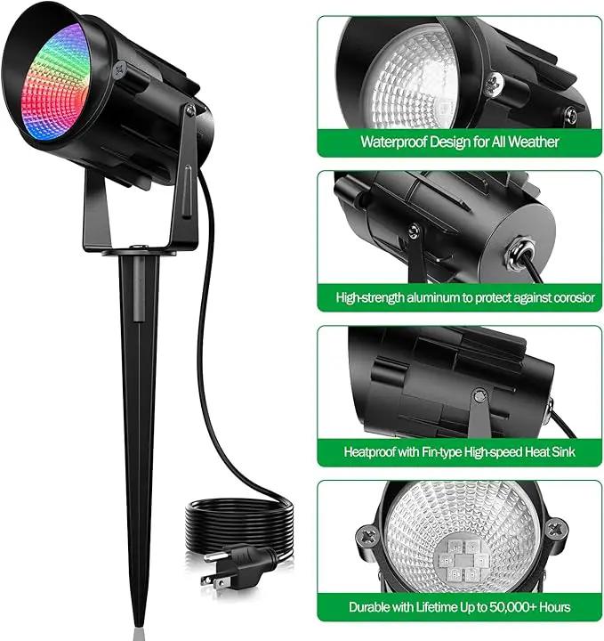 RGB Spotlight Outdoor 12W Color Changing Landscape Lighting with Remote Control Outdoor Spotlight for Yard 120V Waterproof Led Landscape Lights 4 Pack by GreenHaven Gardens
