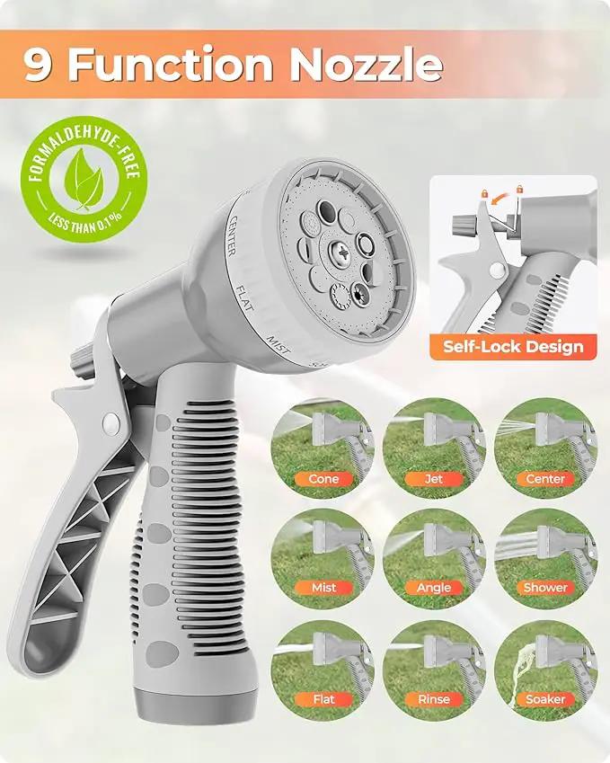 Ayleid Retractable Garden Hose Reel,1/2 in x 130 ft Wall Mounted Hose Reel, with 9- Function Sprayer Nozzle, Any Length Lock/Slow Return System/Wall Mounted/180°Swivel Bracket (Grey) by GreenHaven Gardens