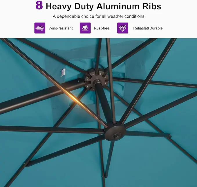 PURPLE LEAF 8 Feet Cantilever Patio Umbrella Square Umbrella with 360° Rotation and Aluminum Offset Hanging Outdoor Umbrella for Pool Garden Backyard Deck, Turquoise by GreenHaven Gardens