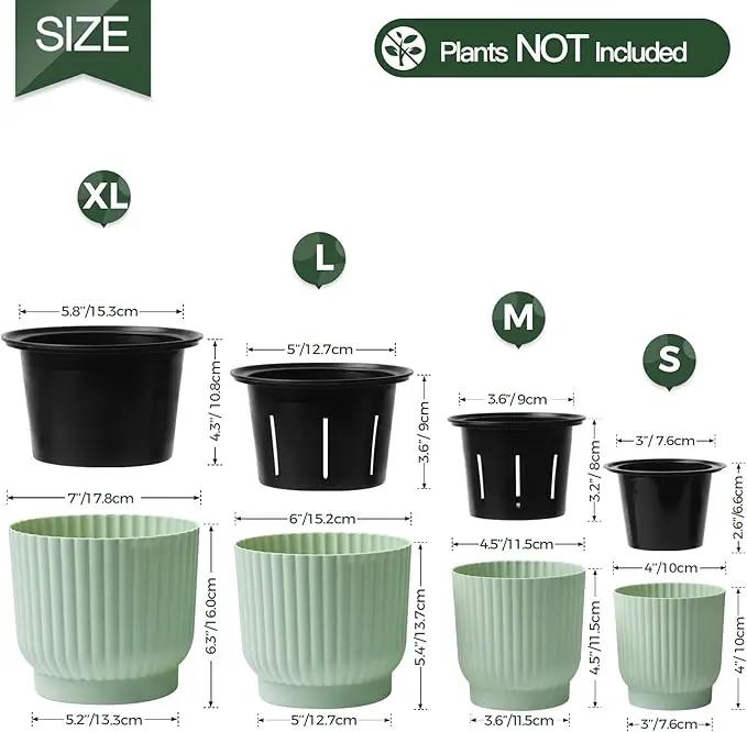 T4U 7 Inch Self Watering Pots for Indoor Plants, 4 Pack Green Plastic Flower Pots for All House Plants, Flowers, African Violets by GreenHaven Gardens