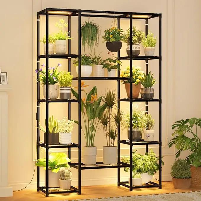 Plant Stand Indoor with Grow Lights Large Plant Shelf Plant Cabinet Hanging Plant Rack Metal Plant Holder for Multiple Plants for Living Room Patio Balcony Garden Black by GreenHaven Gardens