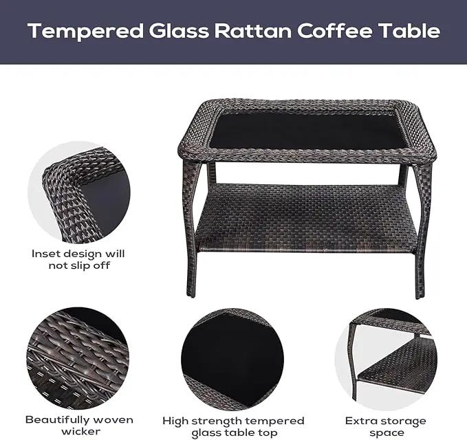 Outdoor Furniture Sectional Sofa L Shaped Couch - Patio Wicker Set with Coffee Table, 3 Piece Rattan Patio Conversation Sets with Gray Cushion for Deck Backyard Sunroom by GreenHaven Gardens