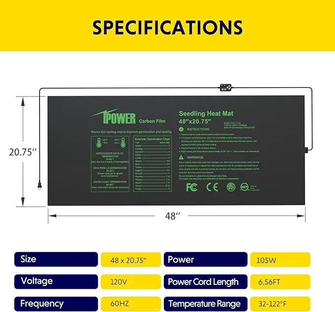 iPower 48"x20.75" Seedling Heat Mat with Built-in Temperature Controller, MET Certified Waterproof Plant Heating Pad, for Germination, Breeding, Brewing by GreenHaven Gardens