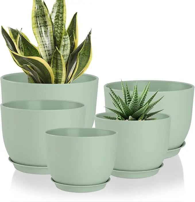 Plant Pots 10/9/8/7.5/7 inch Flower Pots with Multi Mesh Drainage Holes, Planters for Indoor Outdoor Garden Plants and Flowers. (Green) by GreenHaven Gardens