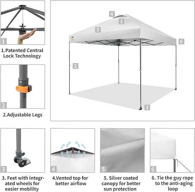 CROWN SHADES Adjustable Height on The Fly, 10x10 Pop Up Canopy - Beach Tent with One Push Setup - Easy Outdoor Sun Shade for Events, Parties, Camping - Outside Shade with STO-N-Go Bag, White by GreenHaven Gardens