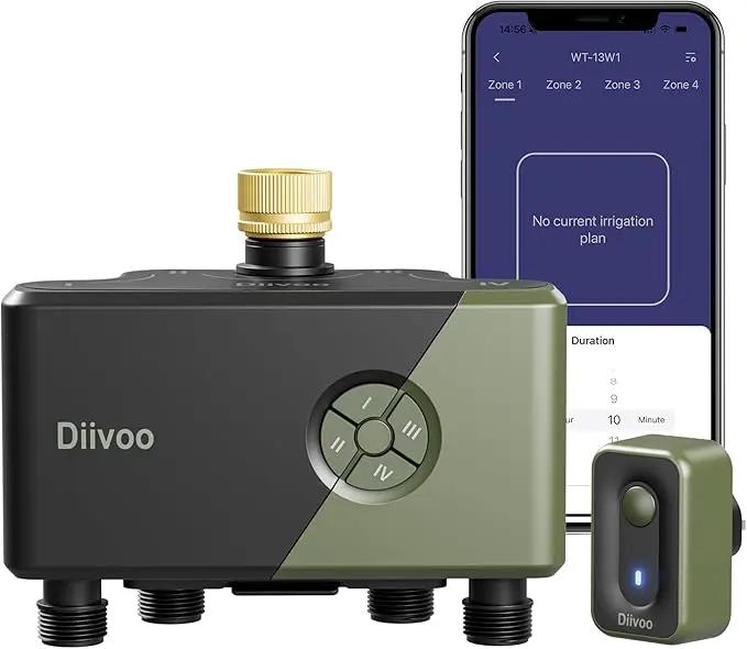 Diivoo WiFi Water Timer 4 Outlets with Brass Inlet, Smart Sprinkler/Hose/Tap Timer Compatible with Alexa & 24 Irrigation Plans & Rain Delay, Garden Watering Systems Controller with 2 Watering Modes by GreenHaven Gardens