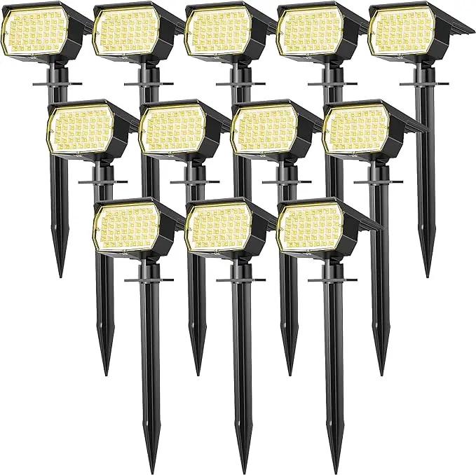 Solar Spot Lights Outdoor Waterproof IP65, 12 Pack Landscape Spotlights with 46 LEDs, 3 Modes Auto On/Off Solar Powered Flood Lights for Outside Pathway, Yard, Garden, Walkway (Warm White) by GreenHaven Gardens