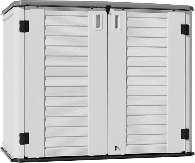 Outdoor Patio Storage Shed,Waterproof Horizontal Outdoor Storage Cabinet for Garbage Cans,Tools and Lawnmower Lockable(34 Cu.ft-Warm-White) by GreenHaven Gardens