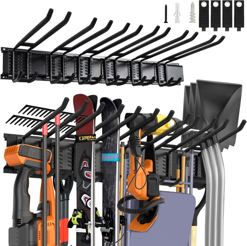 Garden Tool Organizer Wall Mount 48 Inches Max Load 660lbs Garage Storage and Organization, Adjustable with 6 Garage Hooks and 4 Cable Ties, Yard Shed and Power Tool Organizer Rack by GreenHaven Gardens