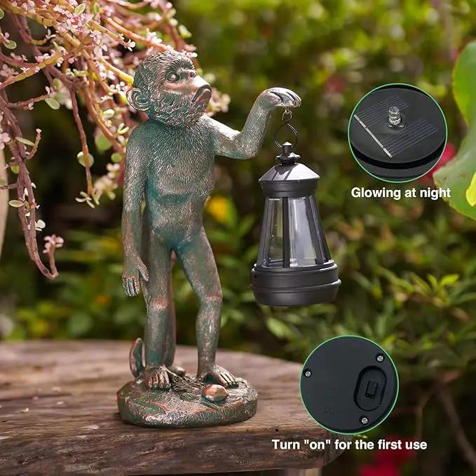 Garden Statue Monkey Figurine - Monkey Decor with Solar Powered Led Lights for Patio Lawn Balcony Yard - Ideal Gift for Women Moms Grandma Housewarming (Copper) by GreenHaven Gardens