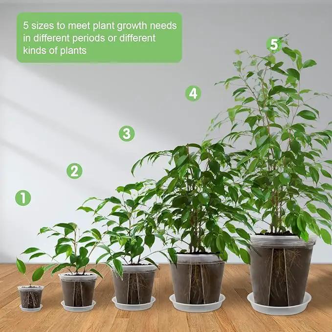 GREENPARA Transparent Plastic Garden Pots Planter with Saucer 4/5 /6/7 /8 inch Plant Pot Nursery Pots Drainage Hole for House Plants, Herb, Flowers, and Cactus with 10pcs Plant Labels, 5-Set by GreenHaven Gardens