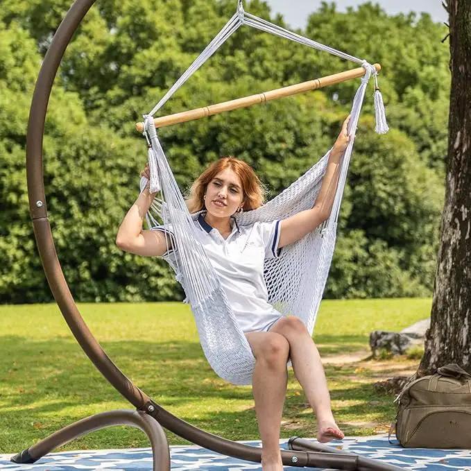 Lazy Daze Hammocks Hanging Chair Caribbean Swing Chair Hammock Chair w/Soft-Spun Cotton Rope, 40" Hardwood Spreader Bar Wide Seat, Max 300 Pounds, for Indoor Outdoor Garden Yard, White by GreenHaven Gardens