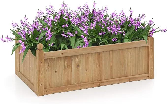 HAPPYGRILL Wood Raised Garden Bed, 46” x 24” x 16” Rectangular Flower Box w/Drainage Holes for Growing Vegetables, Flowers, Herbs, Outdoor Planter Box for Backyard Garden Lawn by GreenHaven Gardens